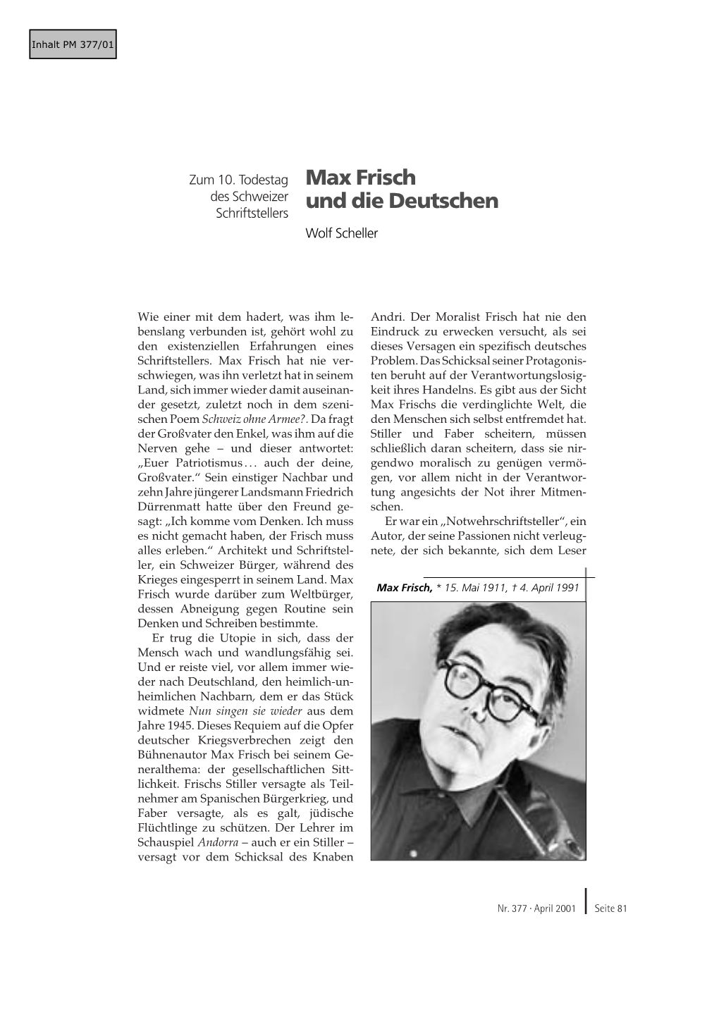 Max Frisch Und Die Deutschen