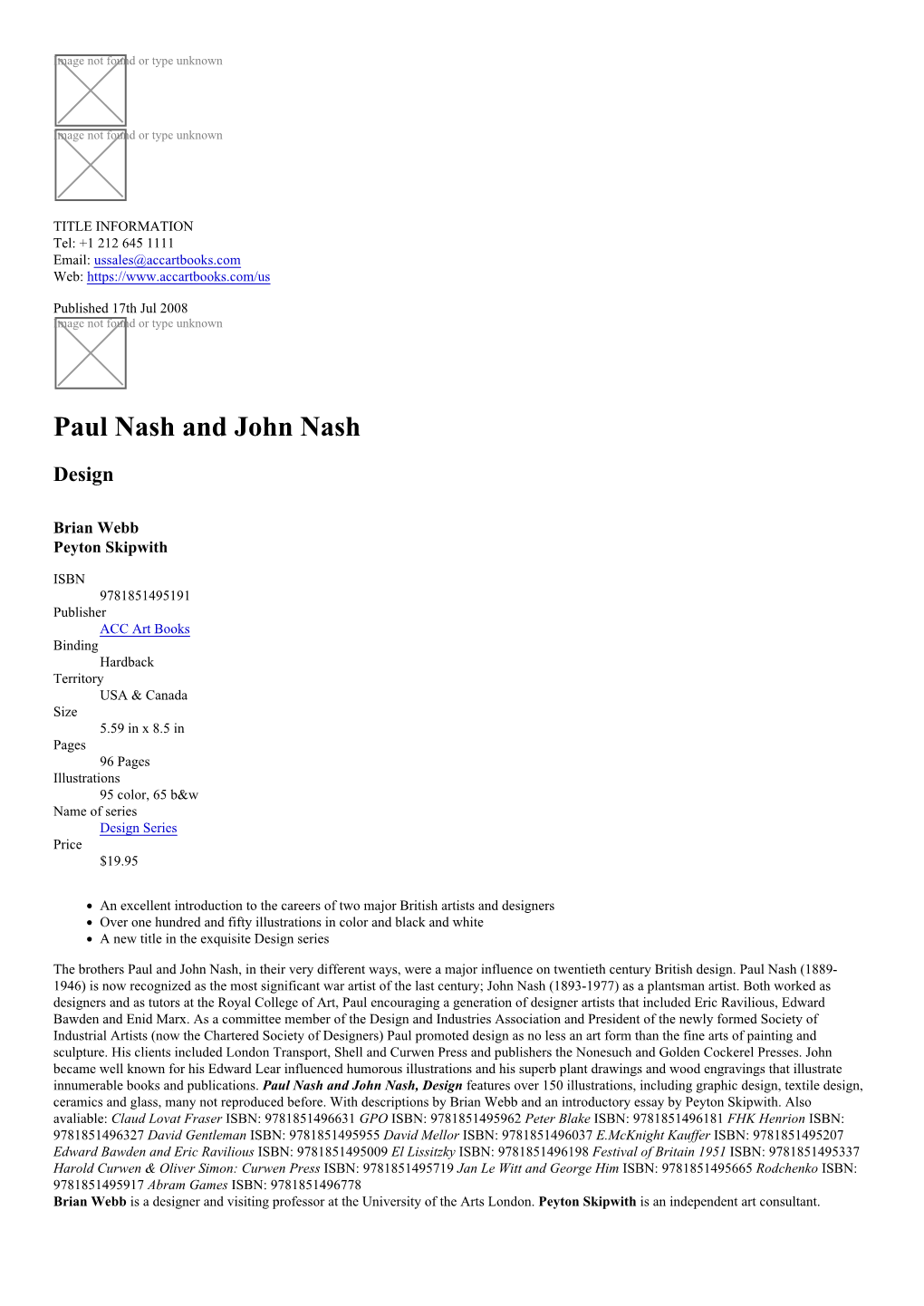 Paul Nash and John Nash Datasheet