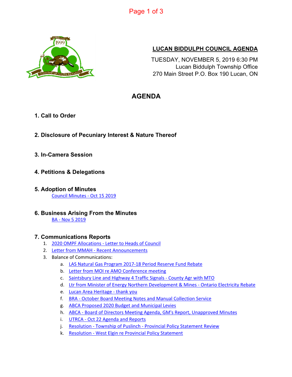 AGENDA Page 1 of 3