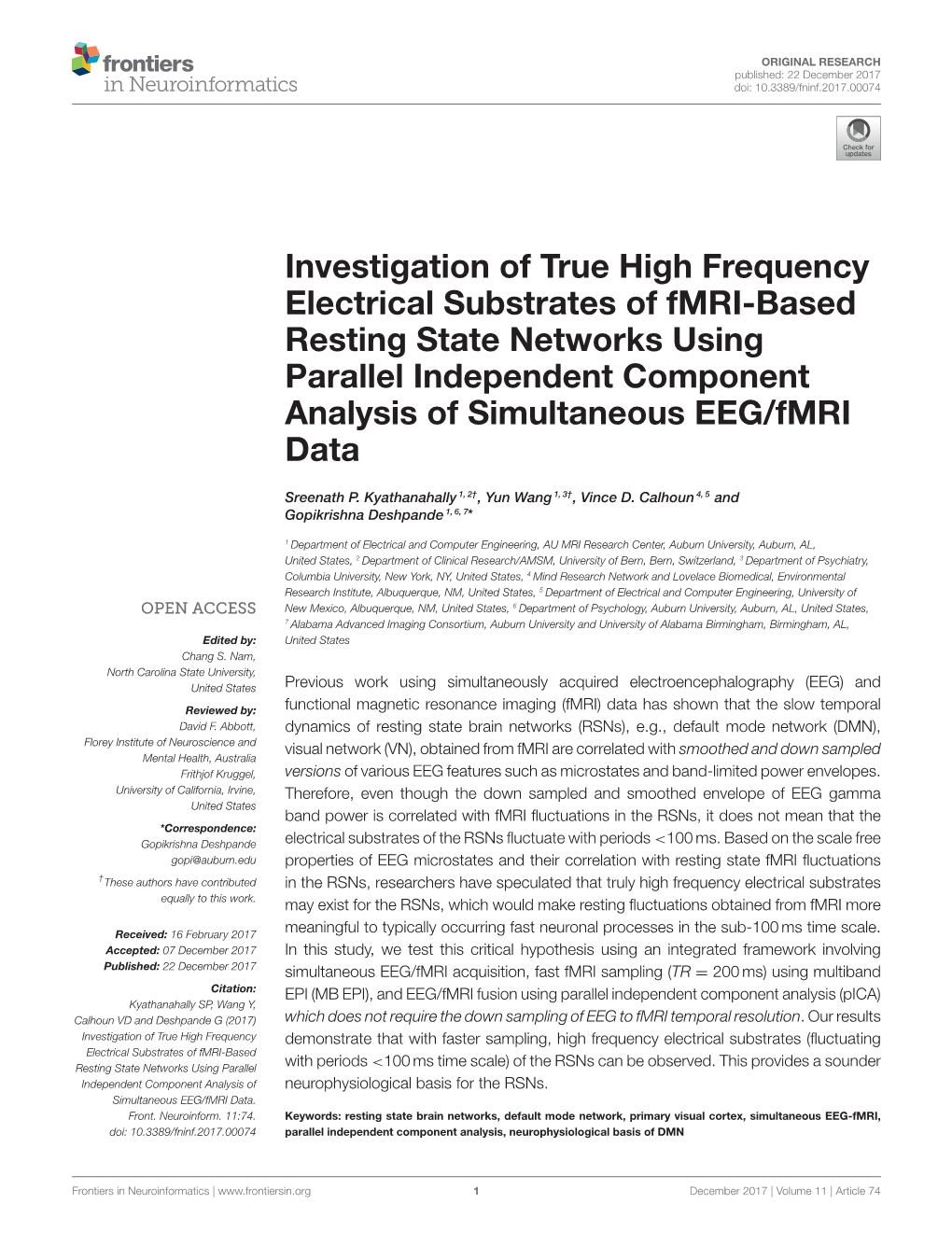 Investigation of True High Frequency Electrical Substrates of Fmri-Based