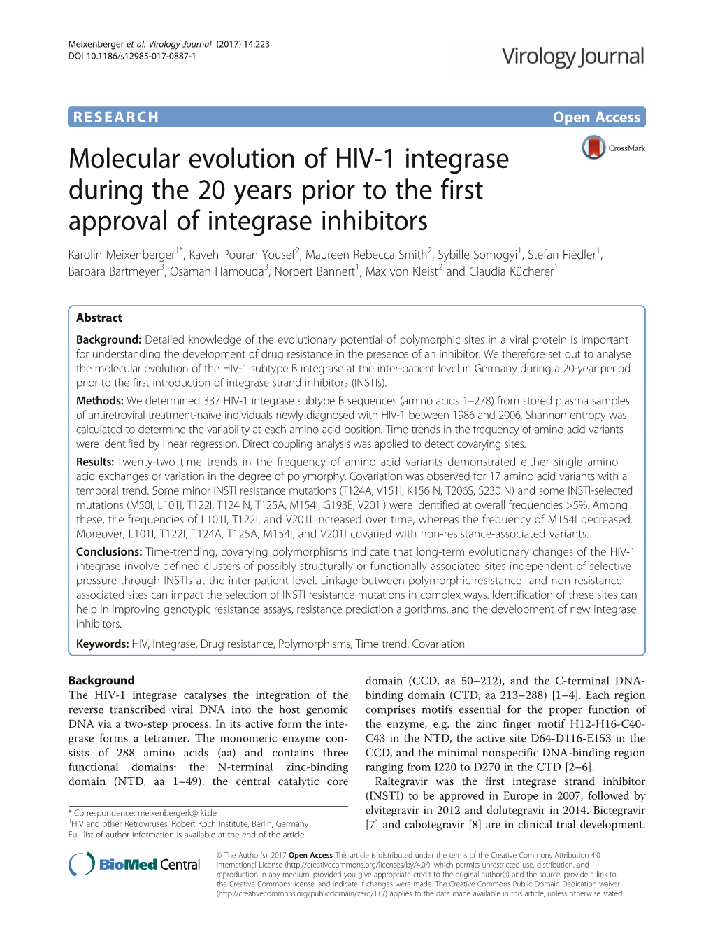 Molecular Evolution of HIV-1 Integrase During the 20 Years Prior to the First Approval of Integrase Inhibitors