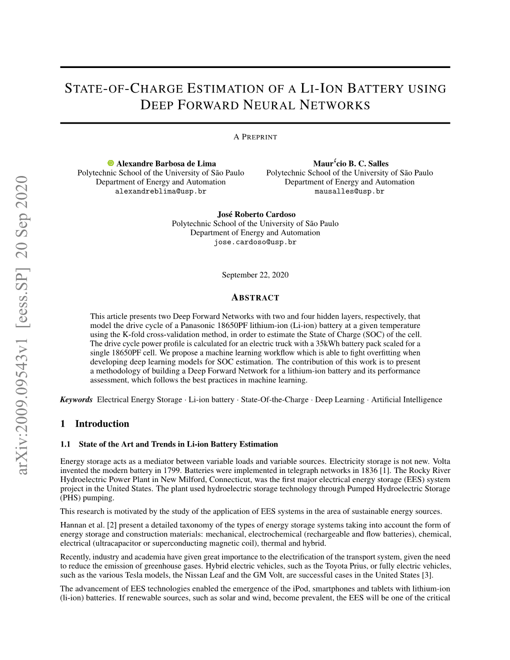 State-Of-Charge Estimation of a Li-Ion Battery Using Deep Forward Neural Networks