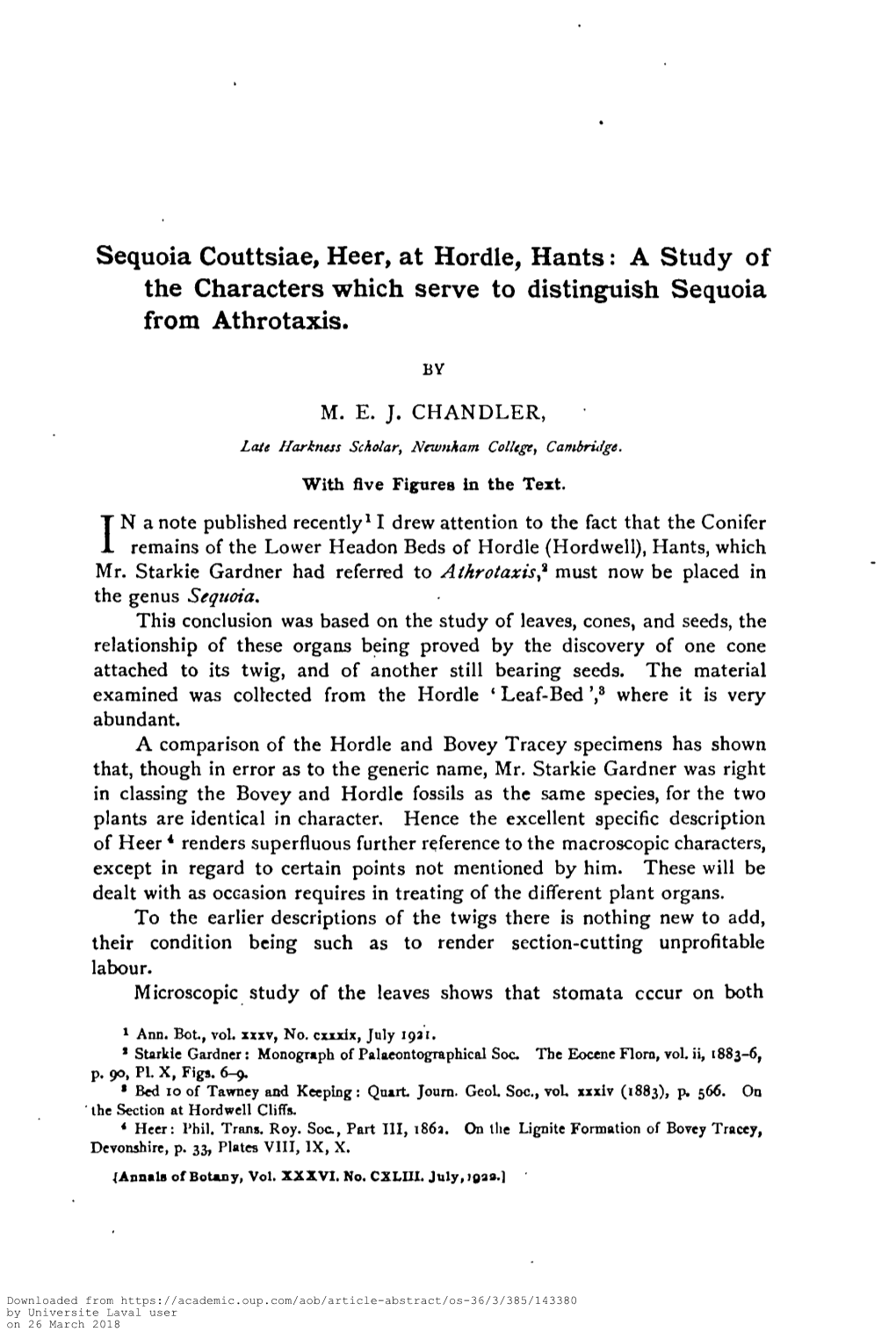 Sequoia Couttsiae, Heer, at Hordle, Hants: a Study of the Characters Which Serve to Distinguish Sequoia from Athrotaxis