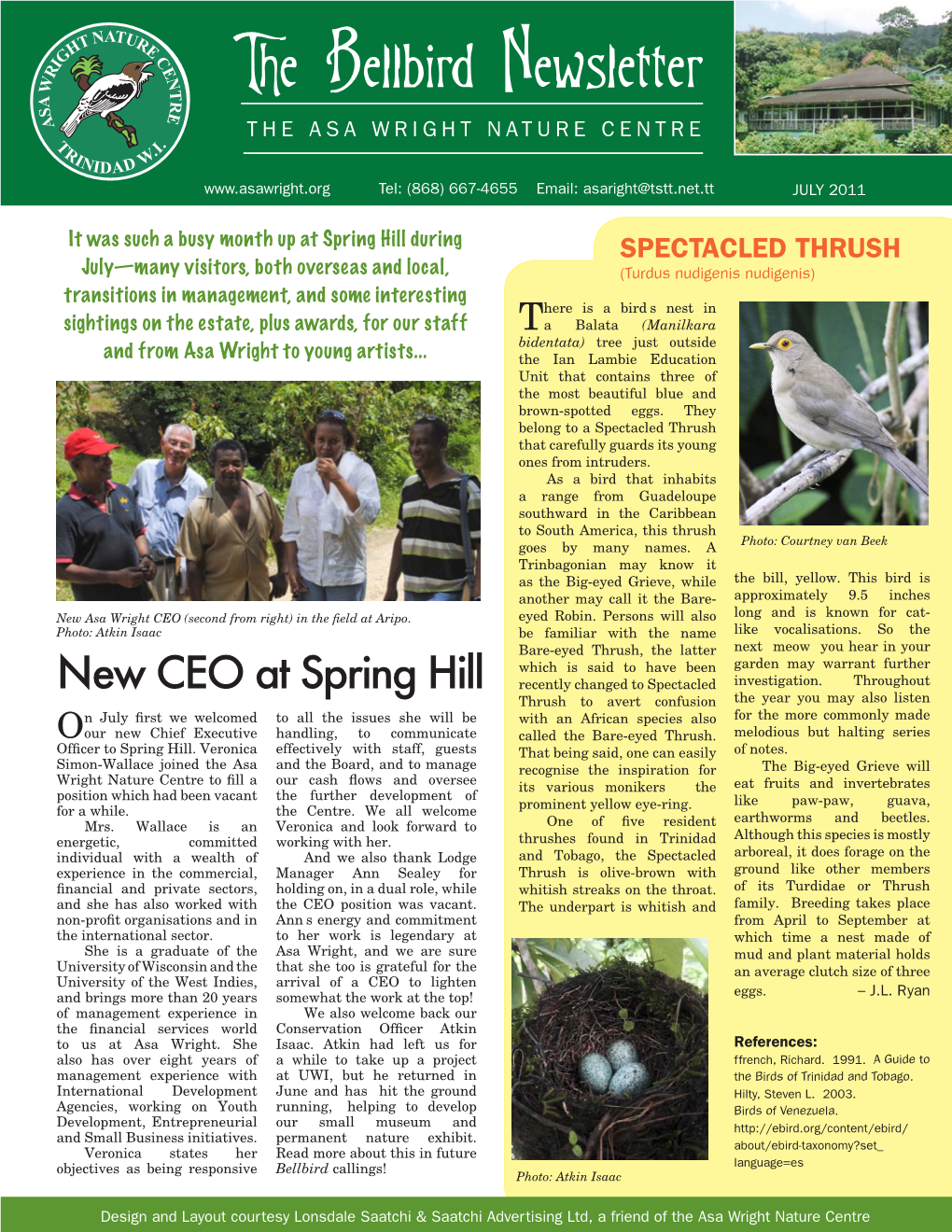 The Bellbird Newsletter the ASA WRIGHT NATURE CENTRE