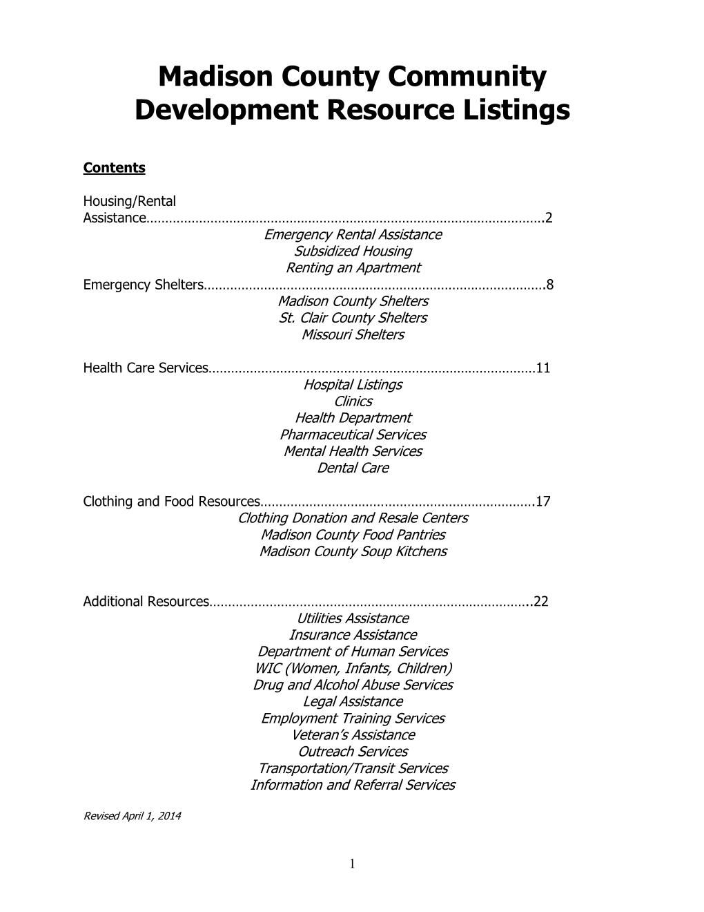 Madison County Community Development Resource Listings