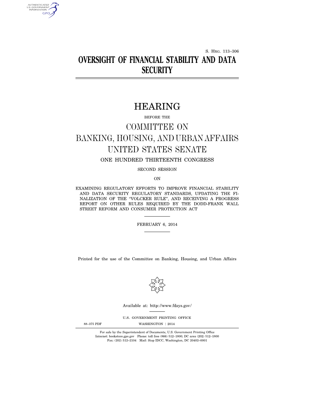 Oversight of Financial Stability and Data Security Hearing