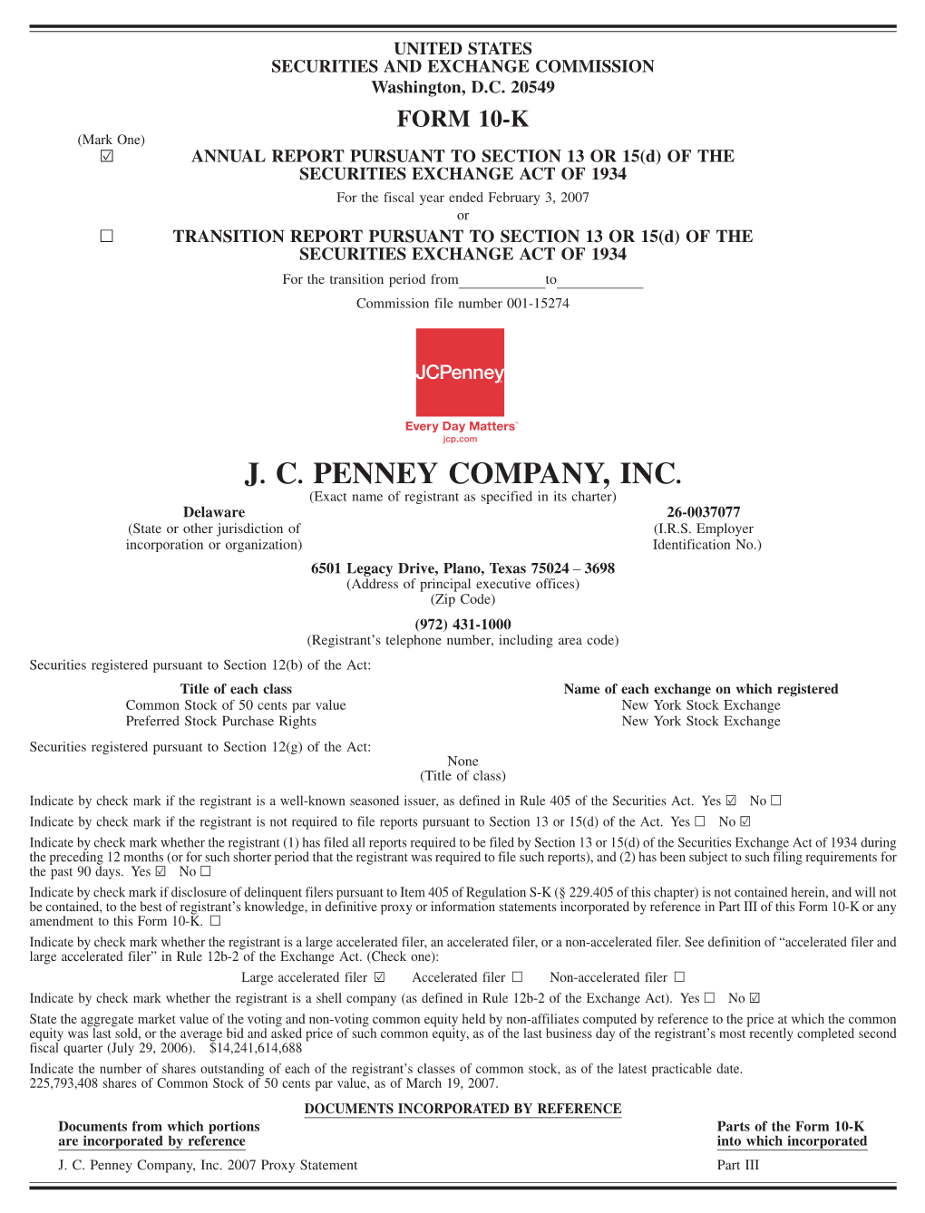 J. C. PENNEY COMPANY, INC. (Exact Name of Registrant As Specified in Its Charter) Delaware 26-0037077 (State Or Other Jurisdiction of (I.R.S