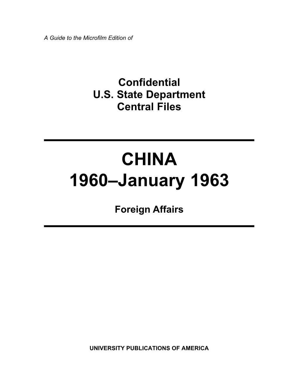 CHINA 1960–January 1963