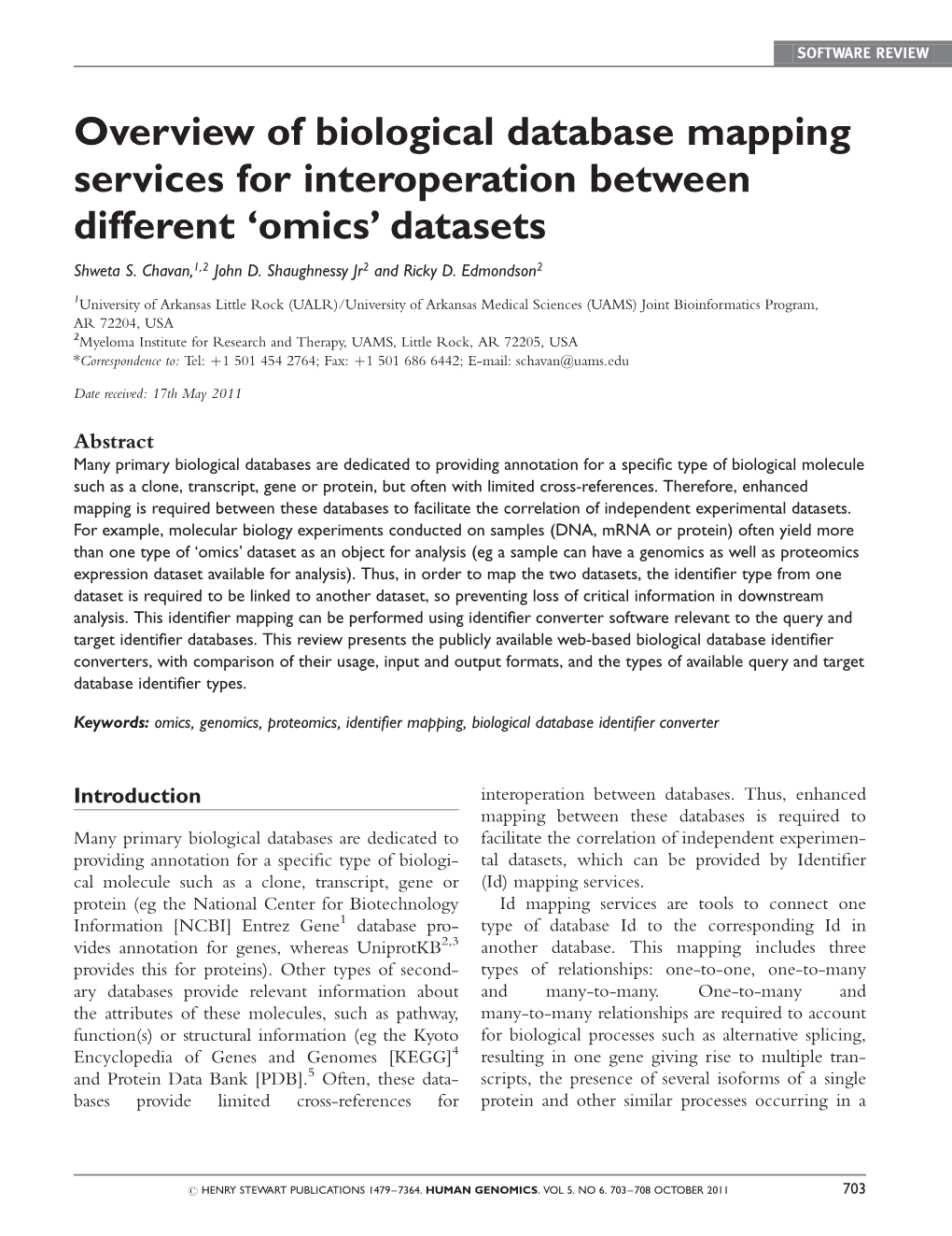 Overview of Biological Database Mapping Services for Interoperation Between Different ‘Omics’ Datasets Shweta S