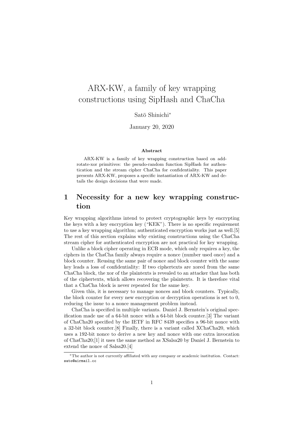 ARX-KW, a Family of Key Wrapping Constructions Using Siphash and Chacha