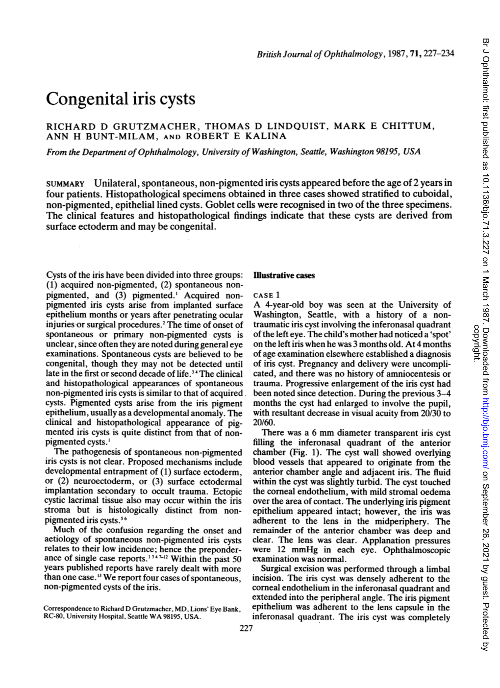 Congenital Iris Cysts