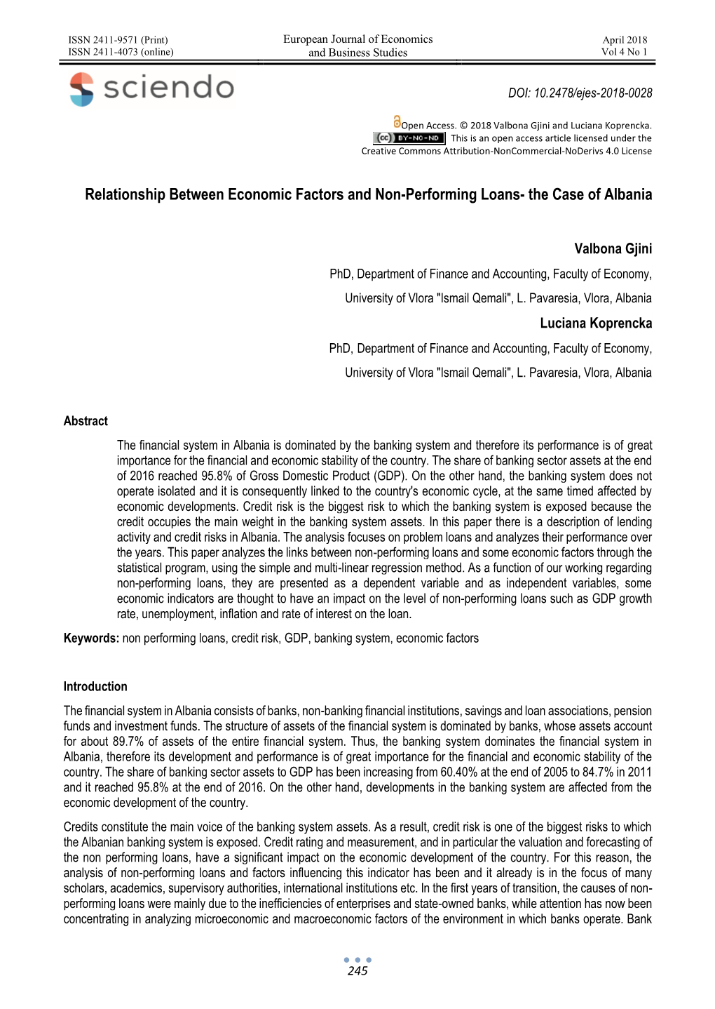 Relationship Between Economic Factors and Non-Performing Loans- the Case of Albania