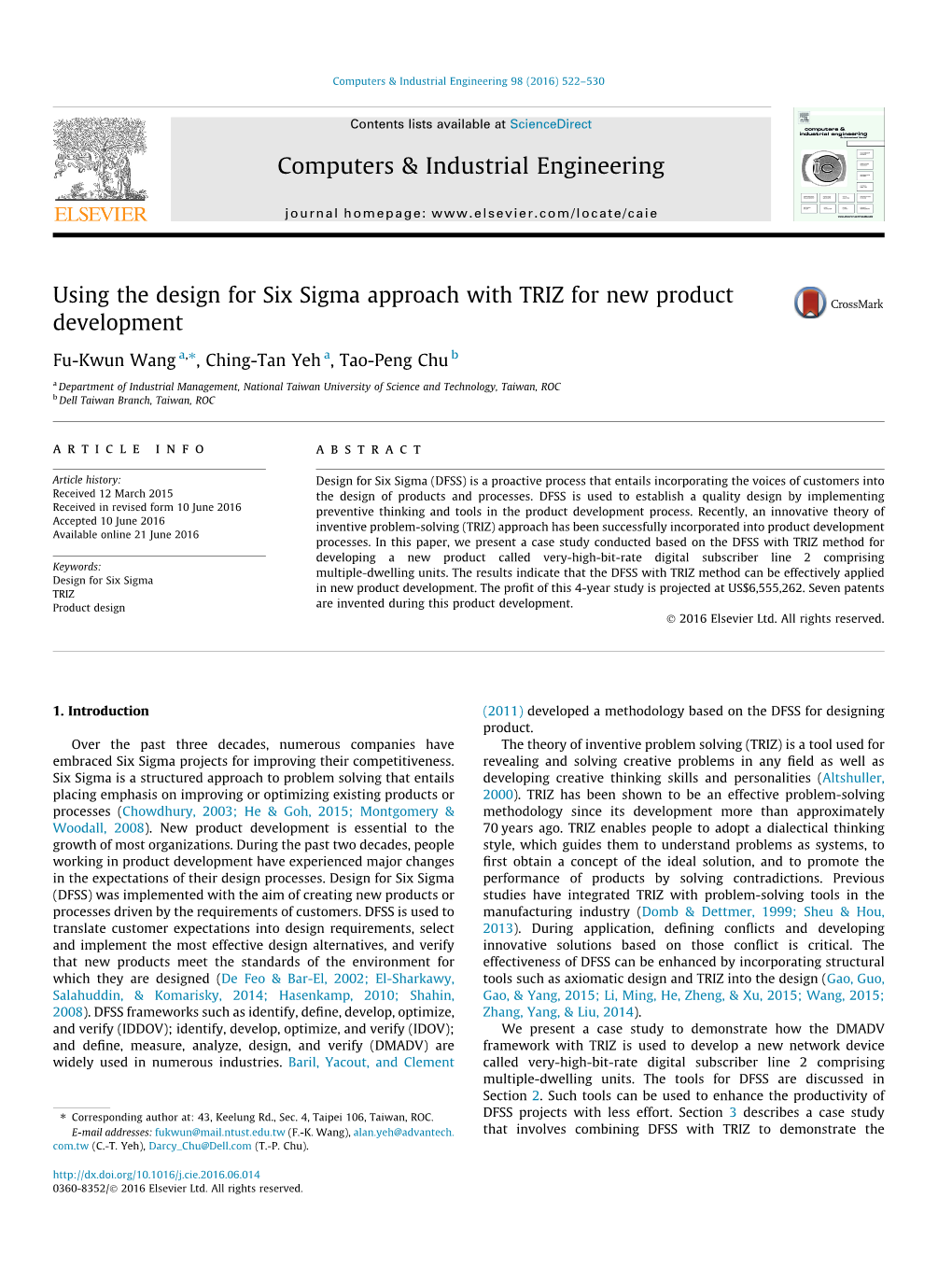 Using the Design for Six Sigma Approach with TRIZ for New Product