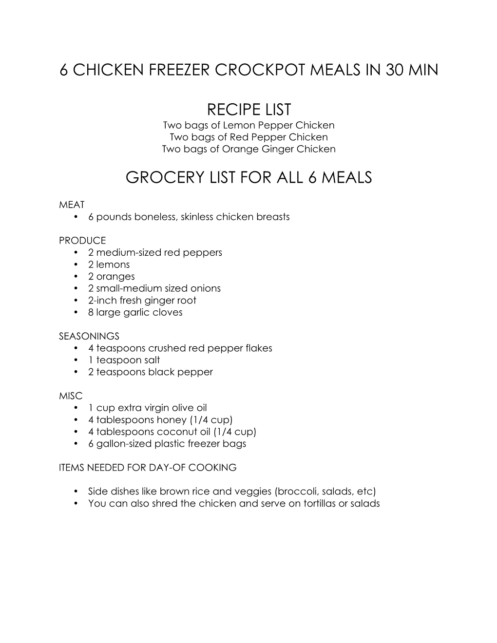 6 Chicken Freezer Crockpot Meals in 30 Min Recipe List
