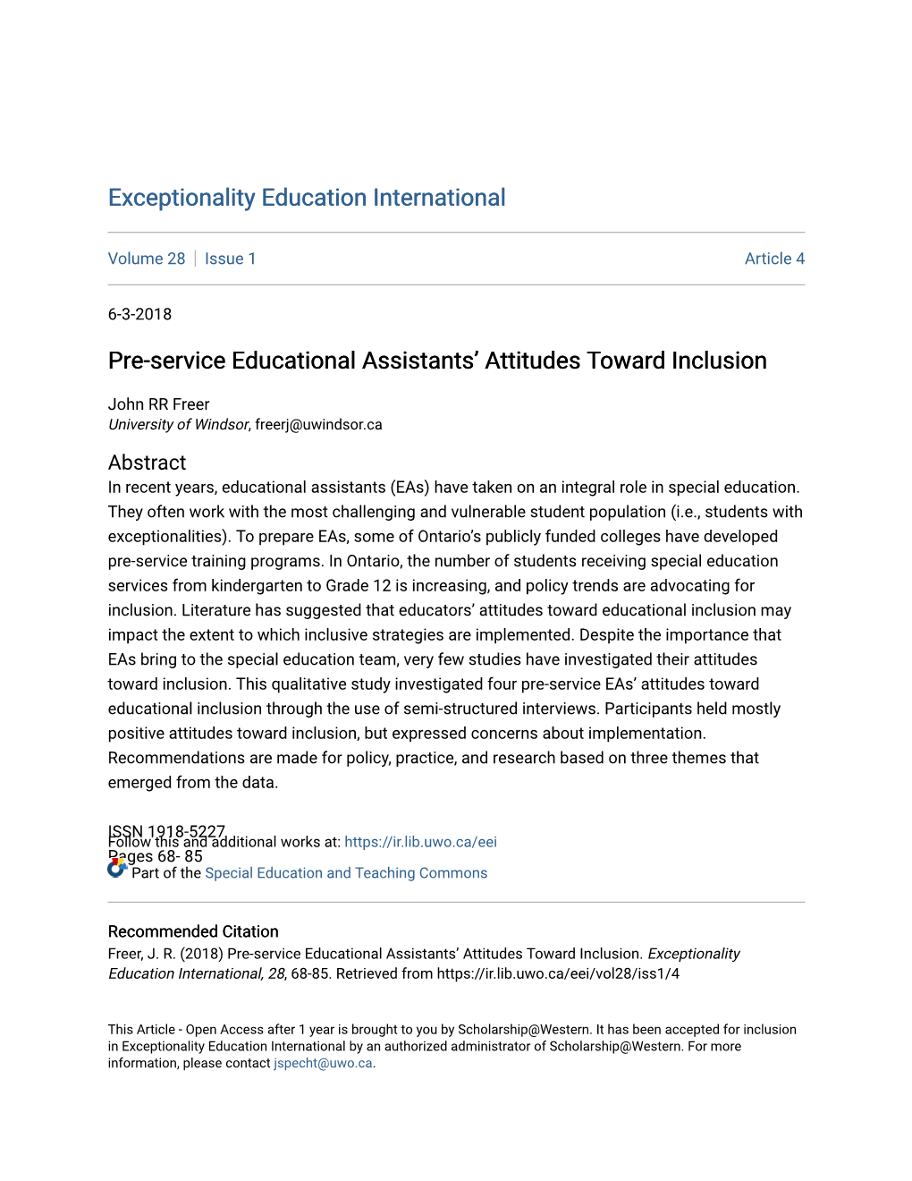 Pre-Service Educational Assistants' Attitudes Toward Inclusion