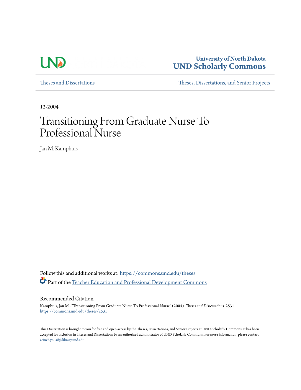 Transitioning from Graduate Nurse to Professional Nurse Jan M