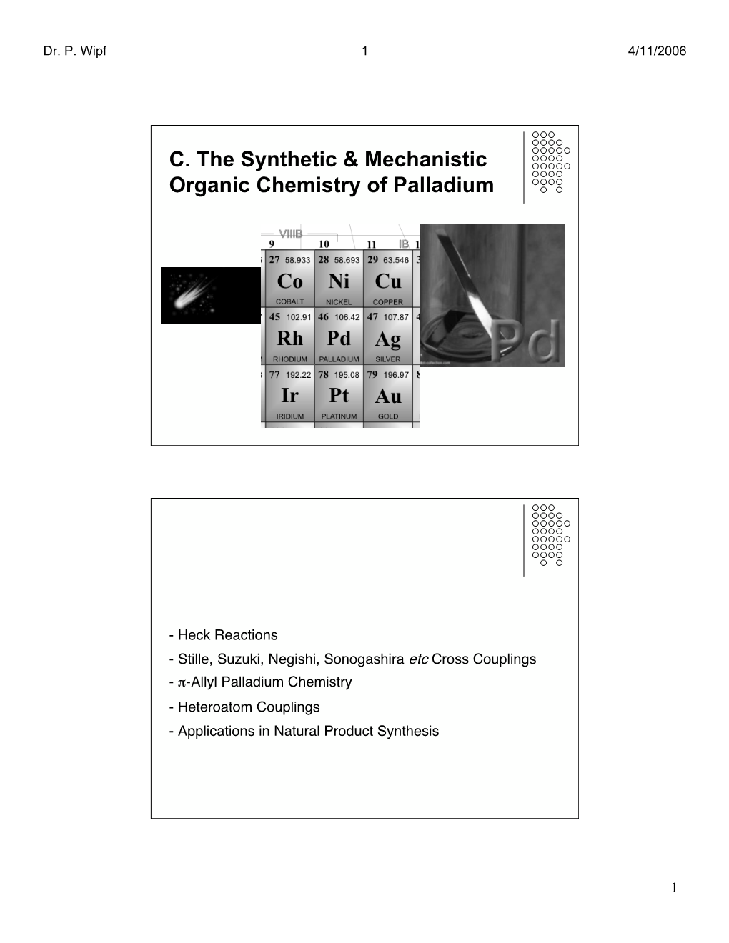 C. the Synthetic & Mechanistic Organic Chemistry of Palladium