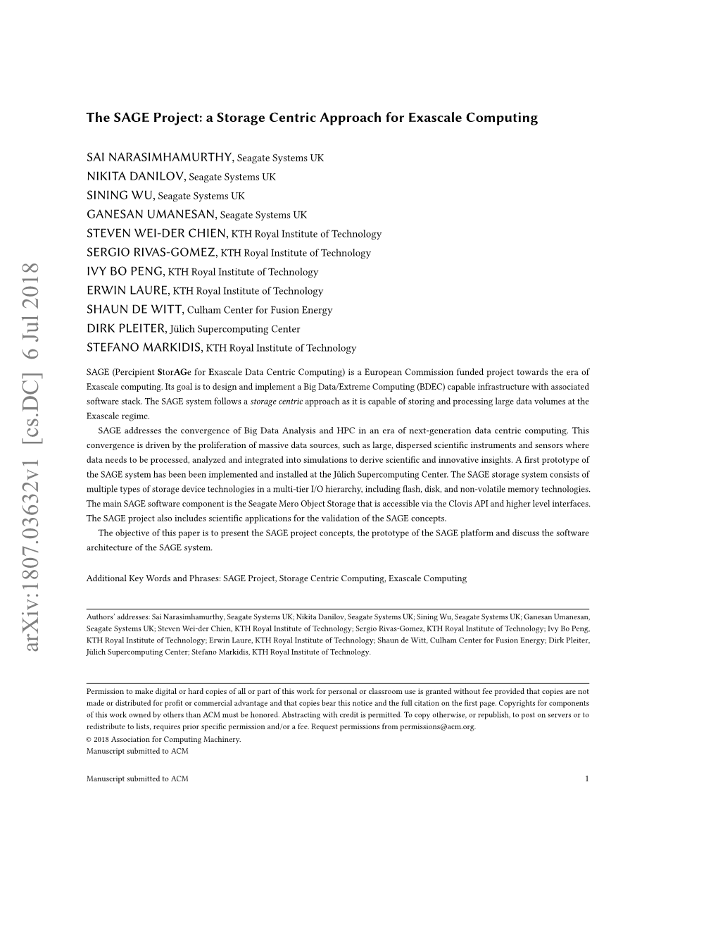 The SAGE Project: a Storage Centric Approach for Exascale Computing