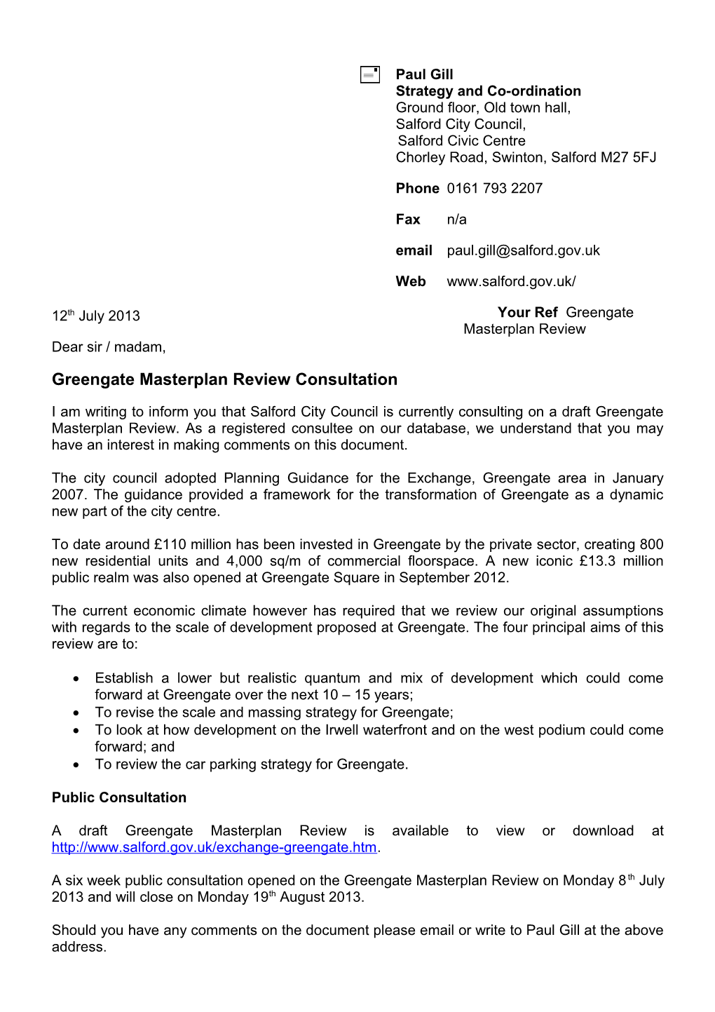 Greengate Masterplan Review Consultation