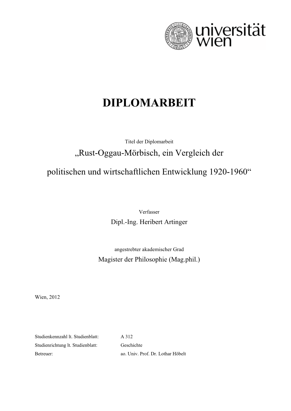 Rust-Oggau-Mörbisch, Ein Vergleich Der Politischen Und Wirtschaftlichen Entwicklung, 1920 – 1960“