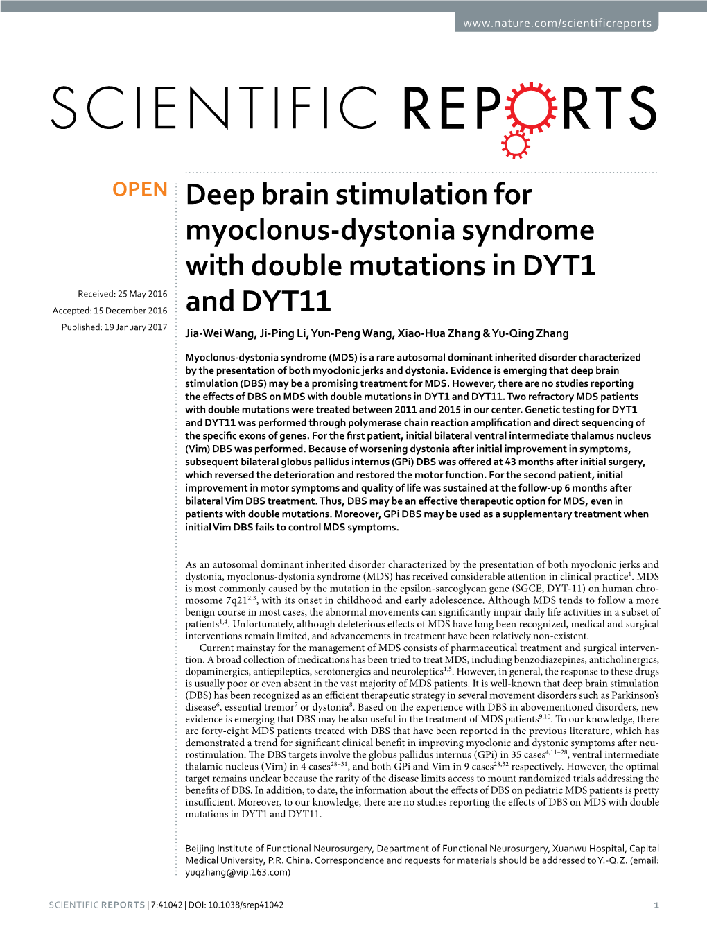 Deep Brain Stimulation for Myoclonus-Dystonia Syndrome With