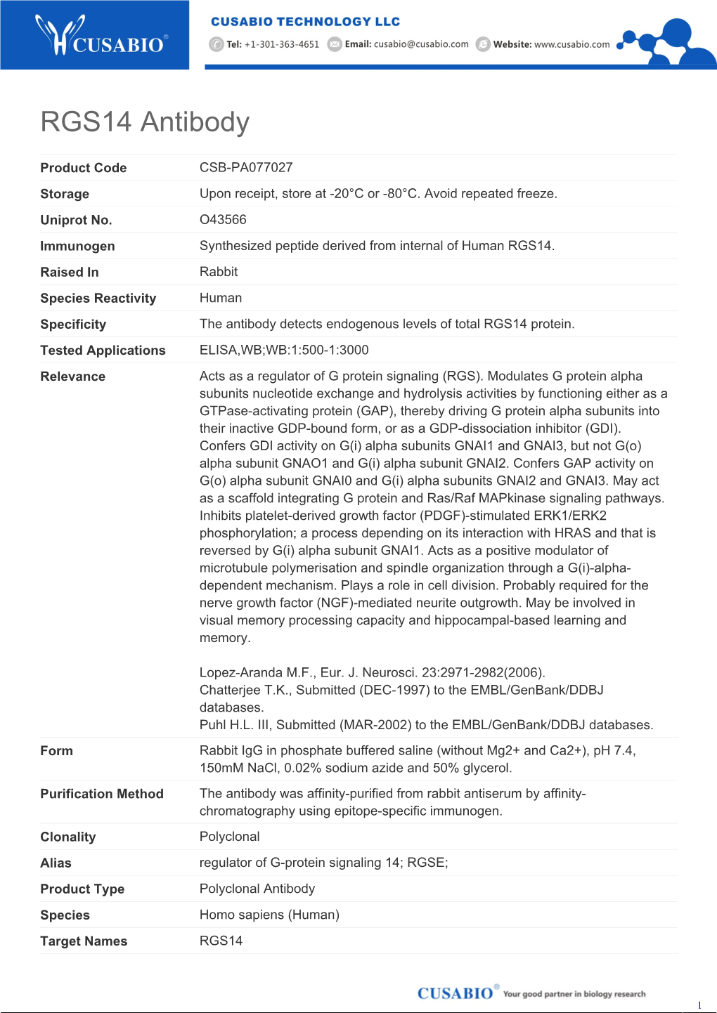 RGS14 Antibody