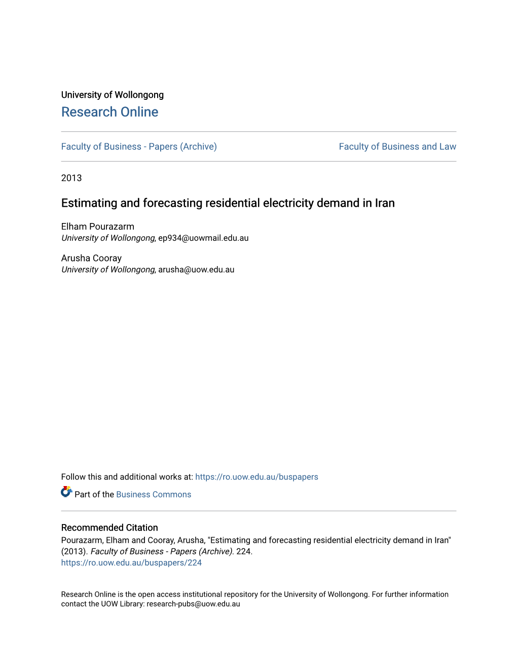 Estimating and Forecasting Residential Electricity Demand in Iran