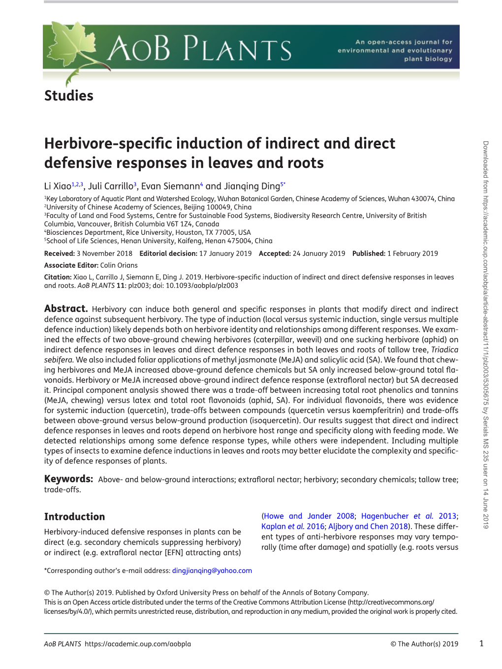 Herbivore-Specific Induction of Indirect and Direct Defensive Responses in Leaves and Roots