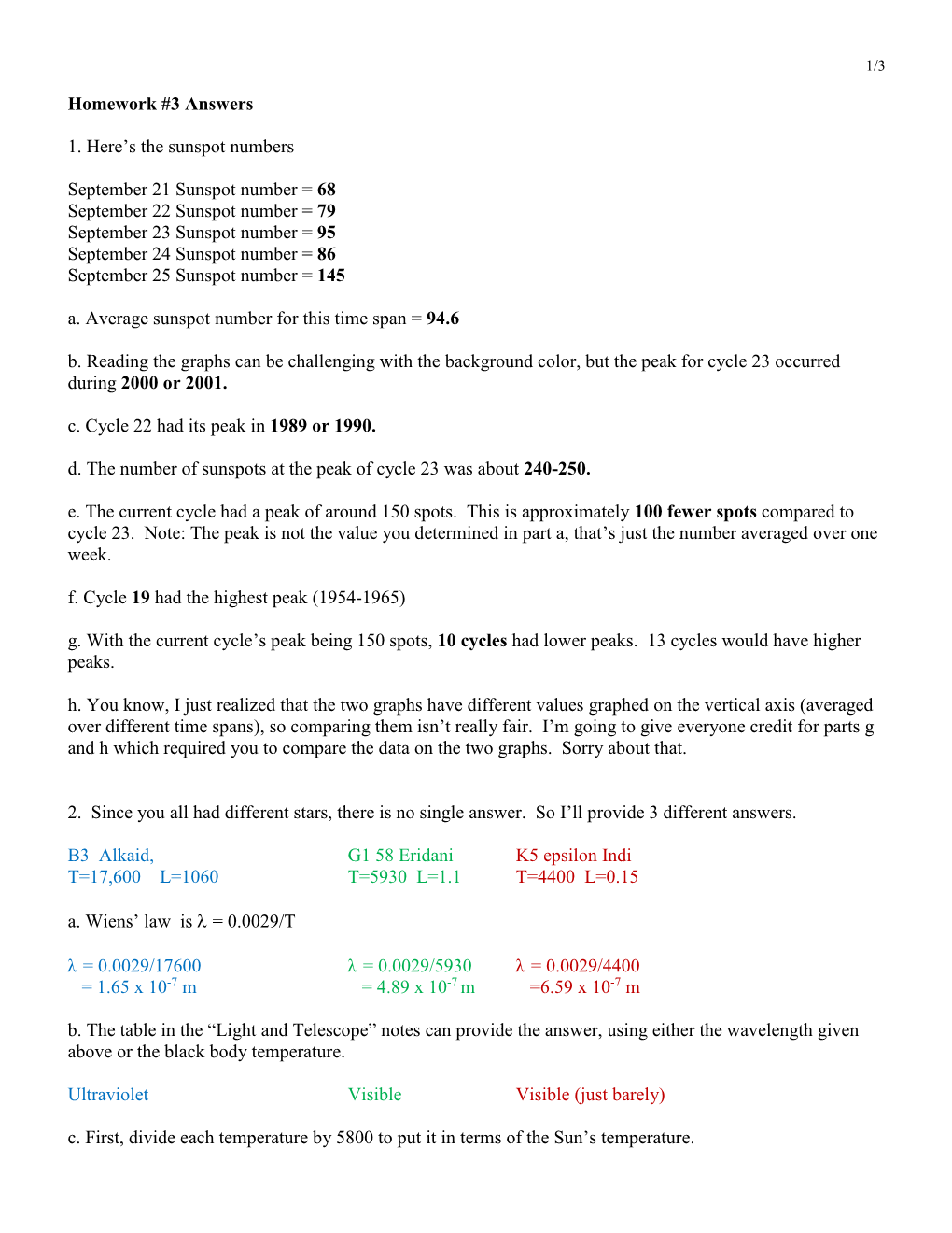 Homework #3 Answers