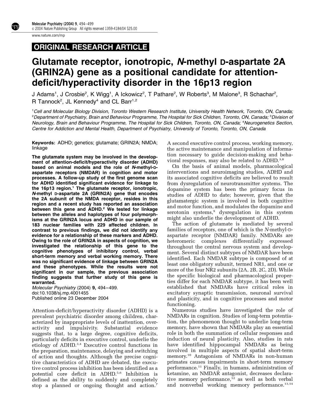 Glutamate Receptor, Ionotropic, N-Methyl D-Aspartate 2A (GRIN2A)