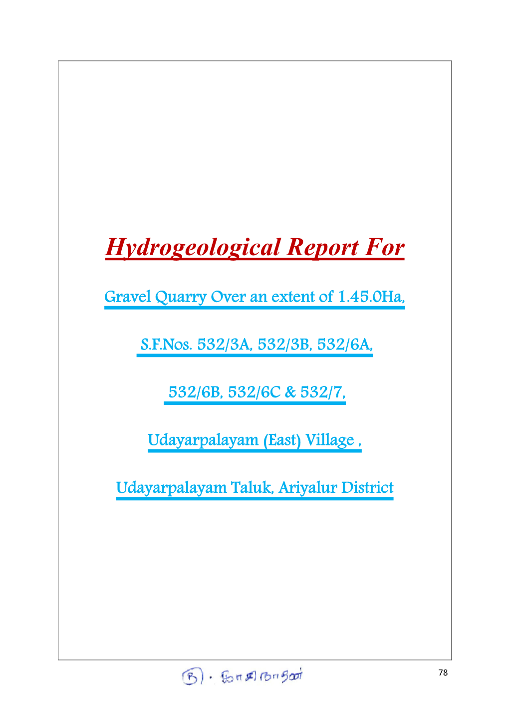 Hydrogeological Report For