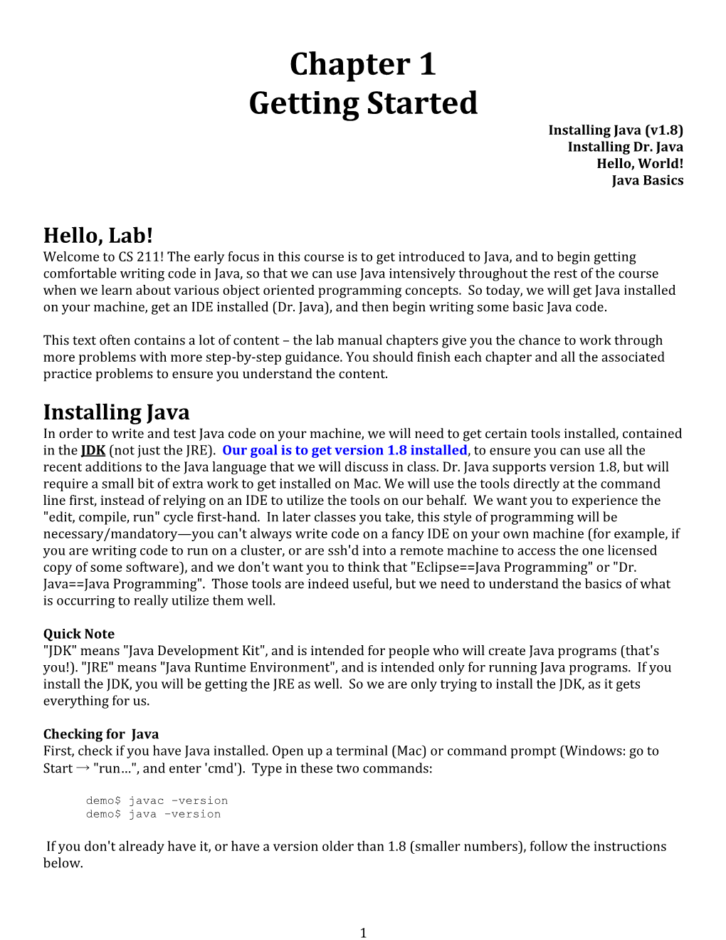 Chapter 1 Getting Started Installing Java (V1.8) Installing Dr