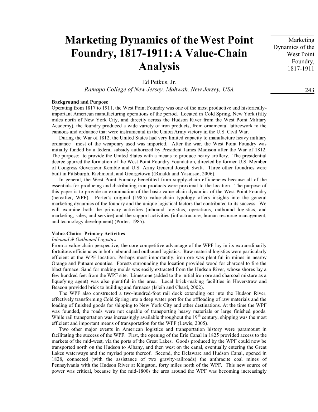 Marketing Dynamics of Thewest Point Foundry, 1817-1911:A Value