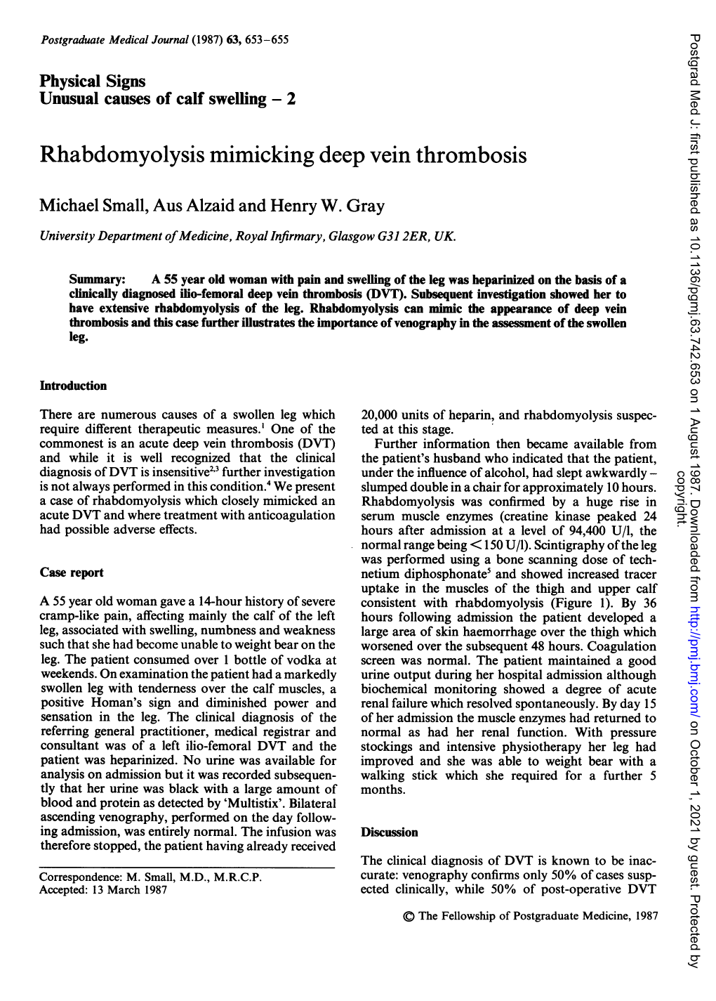 Rhabdomyolysis Mimicking Deep Vein Thrombosis