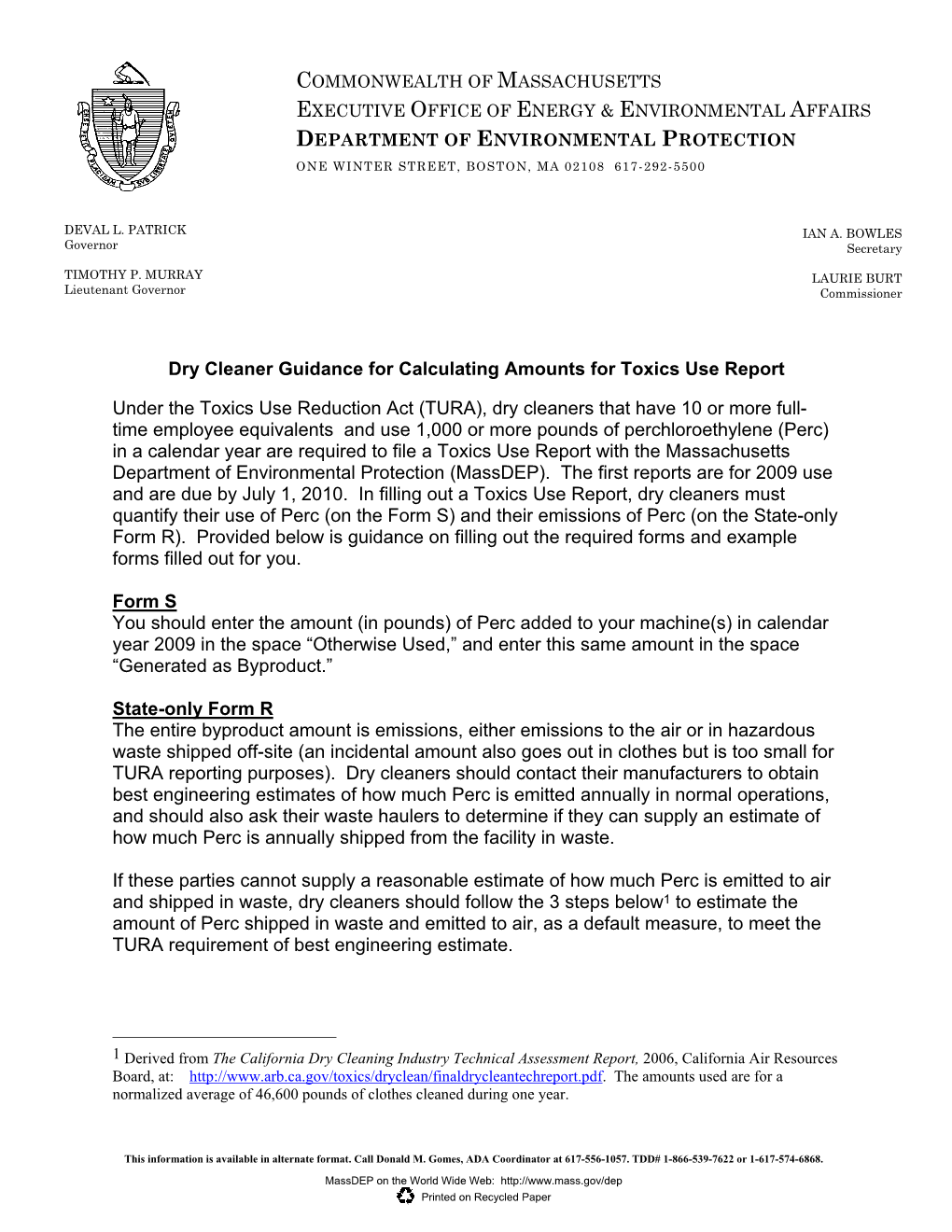 Calculating Amounts for Toxics Use Report