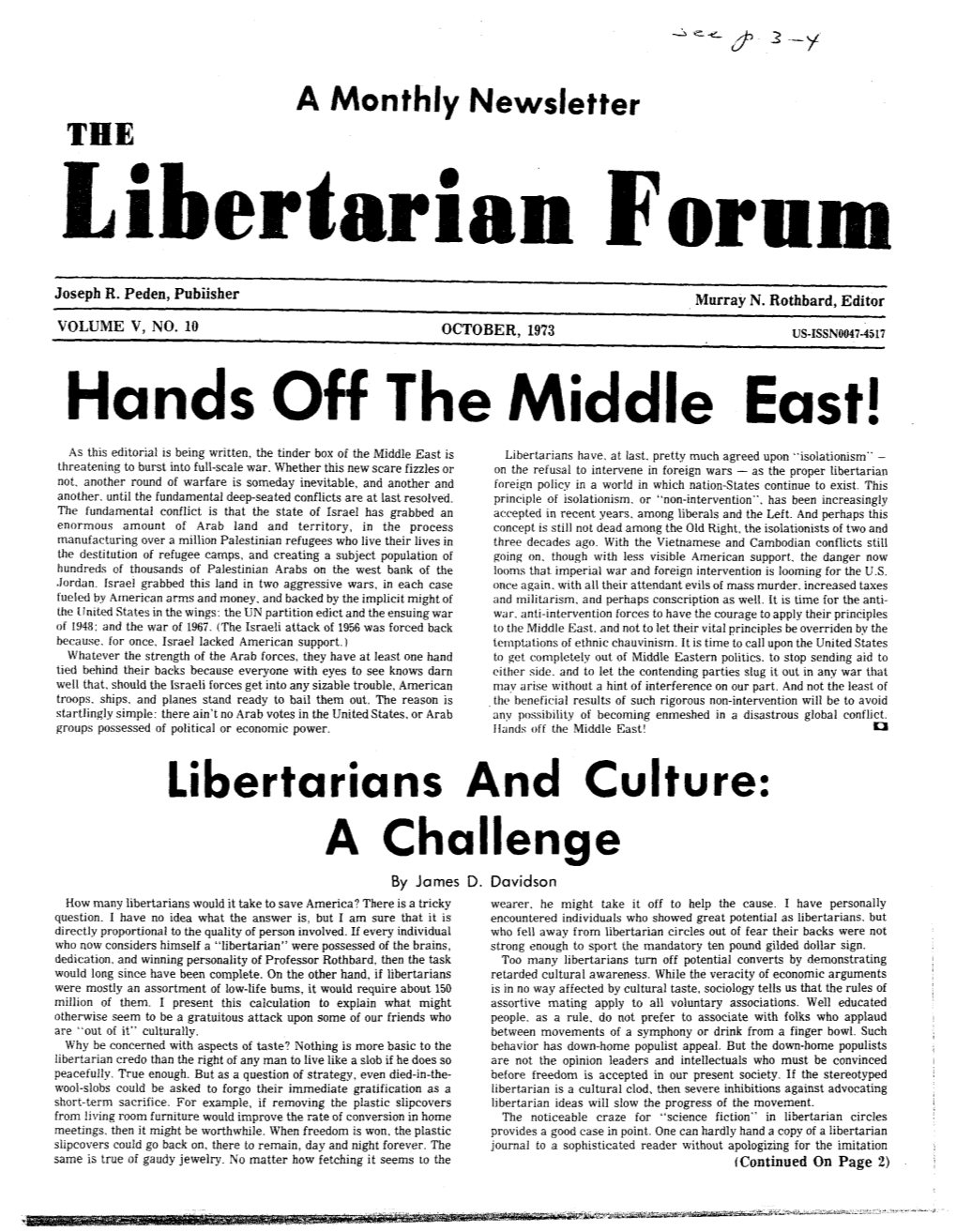 Libertarian Forum October, 1973