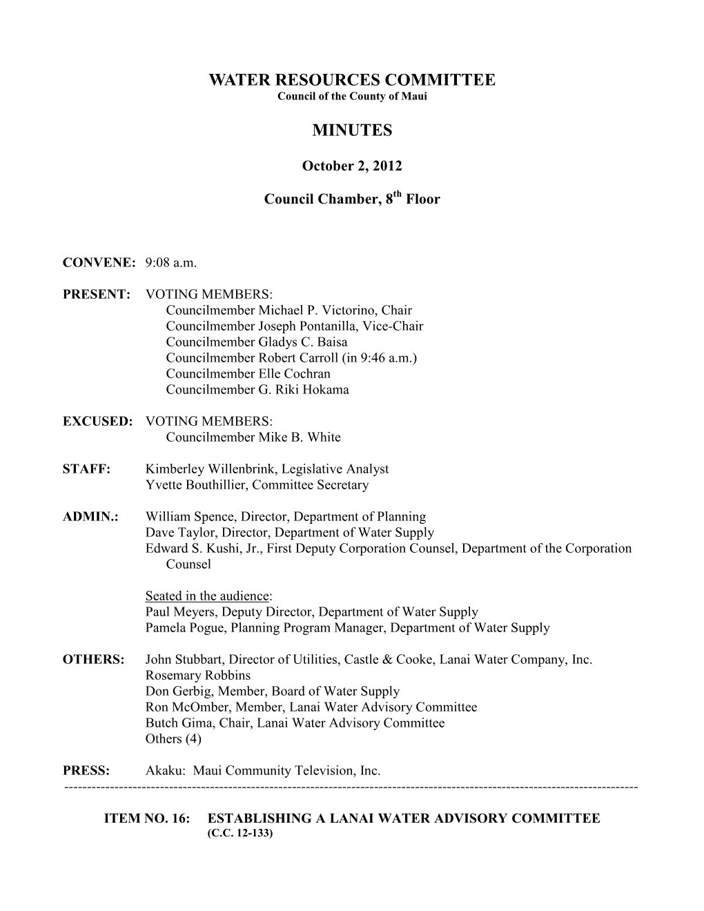 Water Resources Committee Minutes