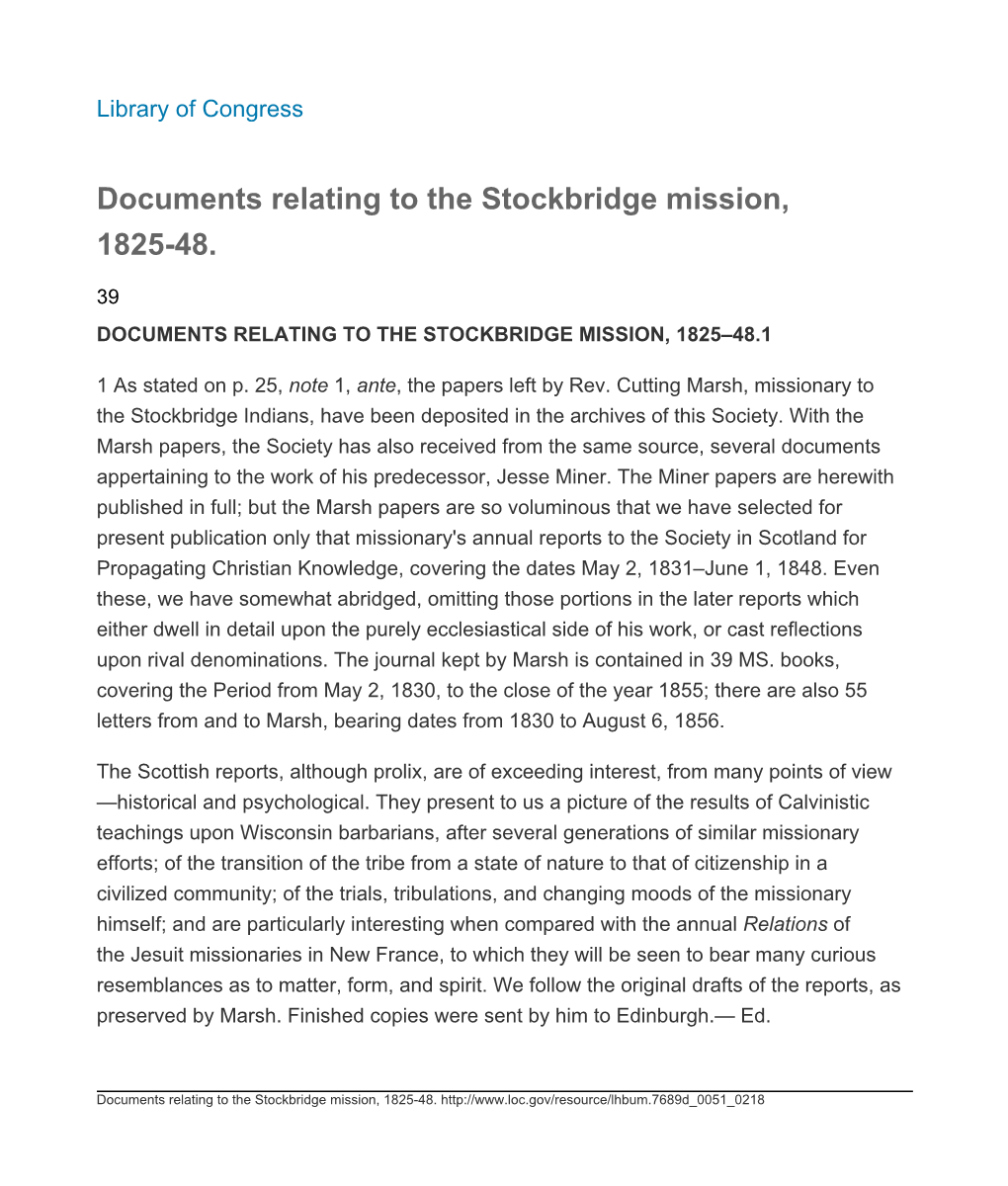 Documents Relating to the Stockbridge Mission, 1825-48