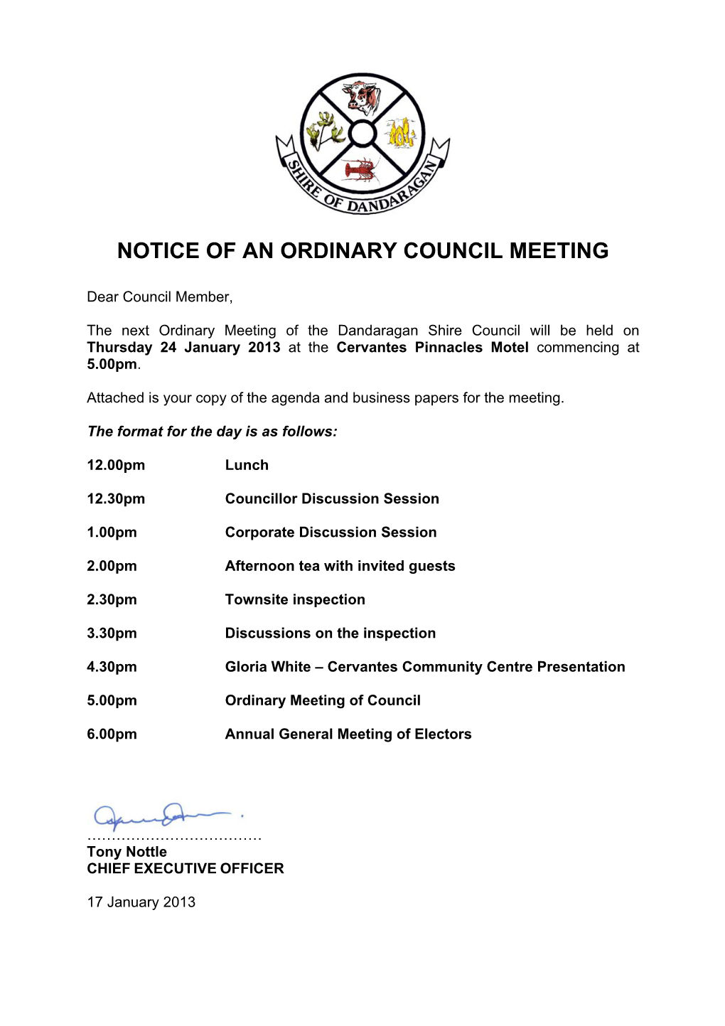 Notice of an Ordinary Council Meeting