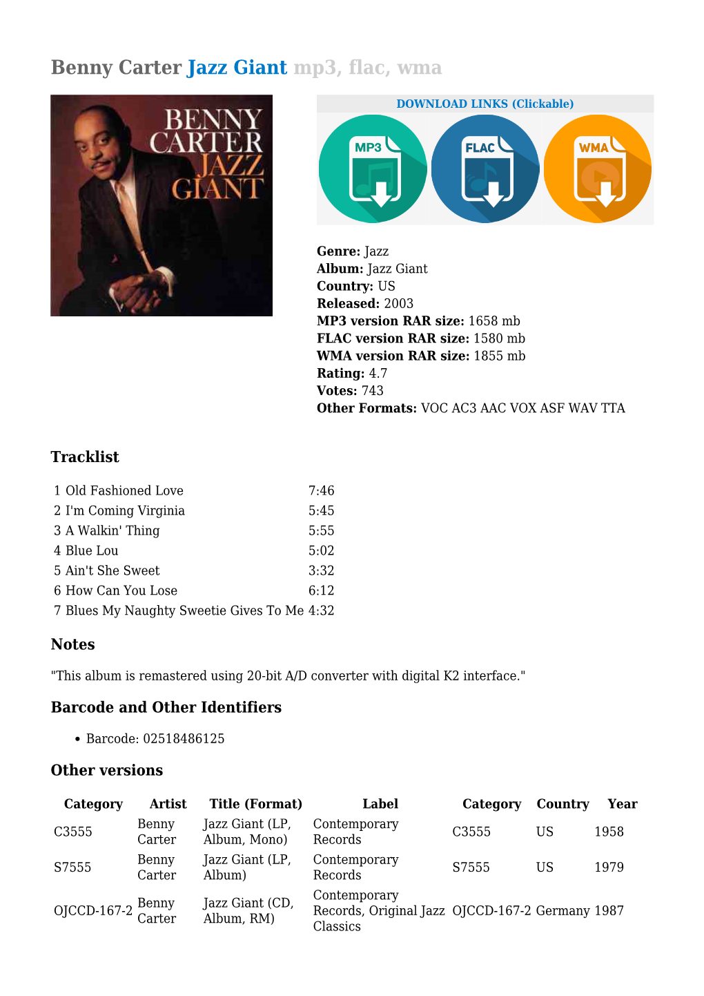 Benny Carter Jazz Giant Mp3, Flac, Wma