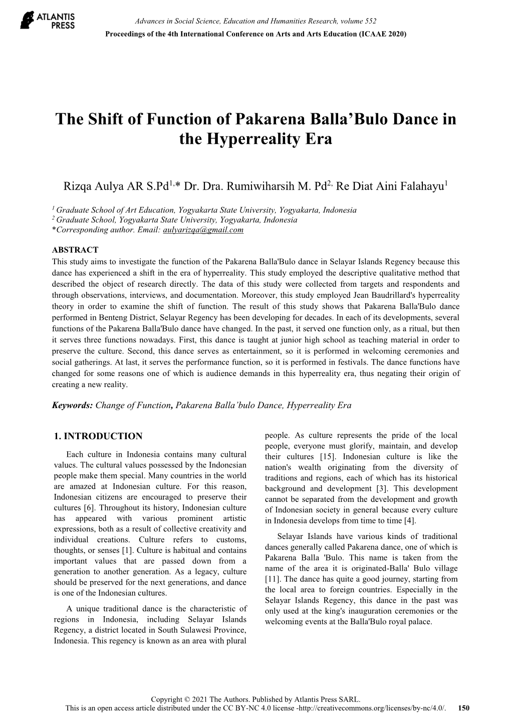 The Shift of Function of Pakarena Balla'bulo Dance In