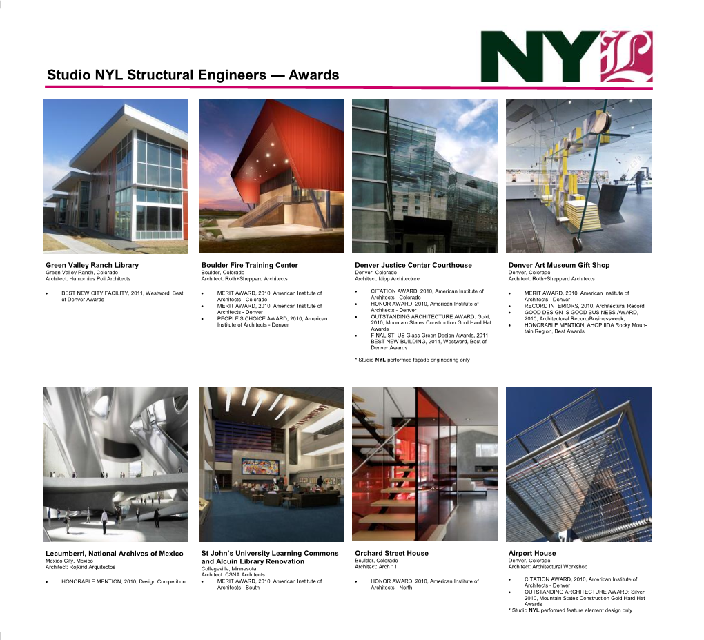 Studio NYL Structural Engineers — Awards