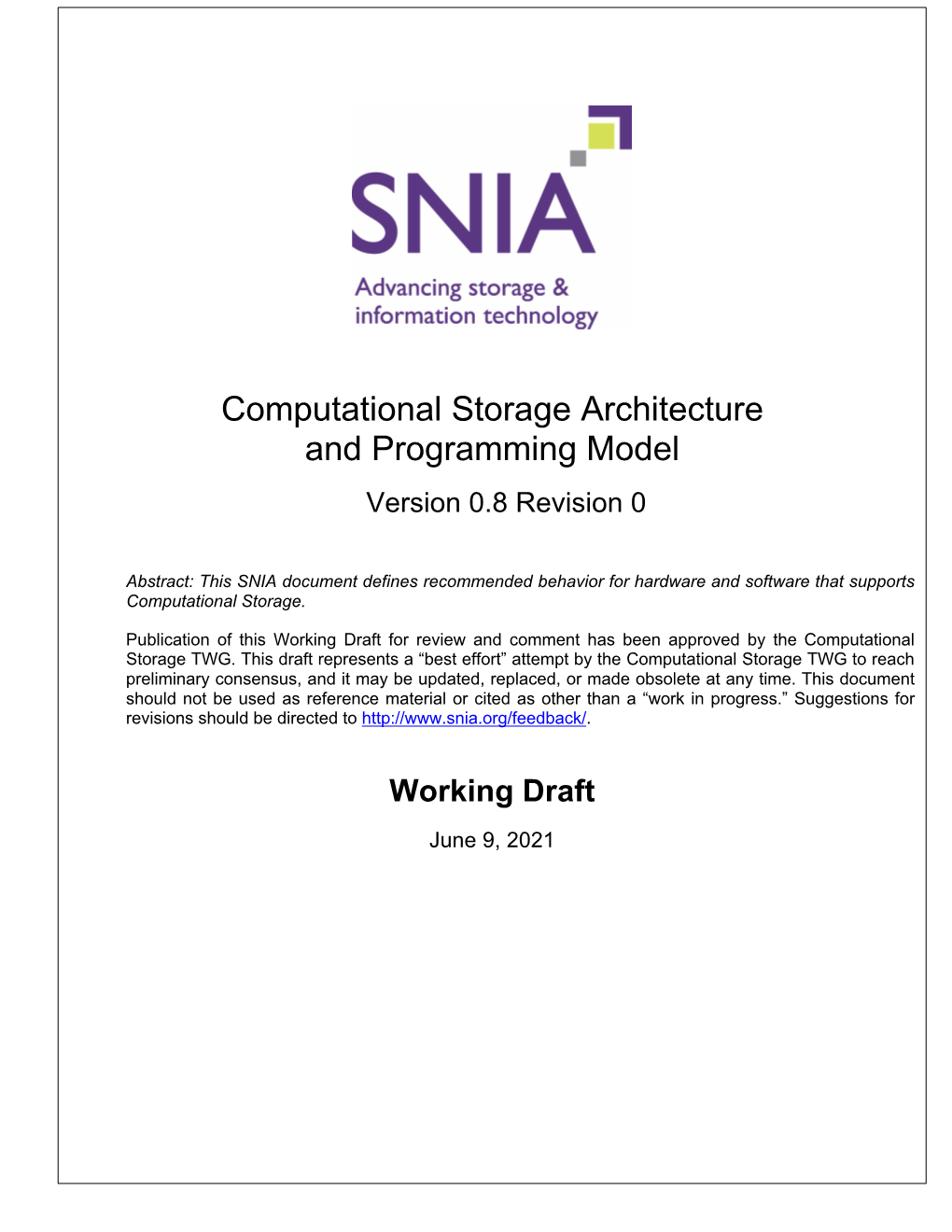 Computational Storage Architecture and Programming Model V0.8 Rev 0