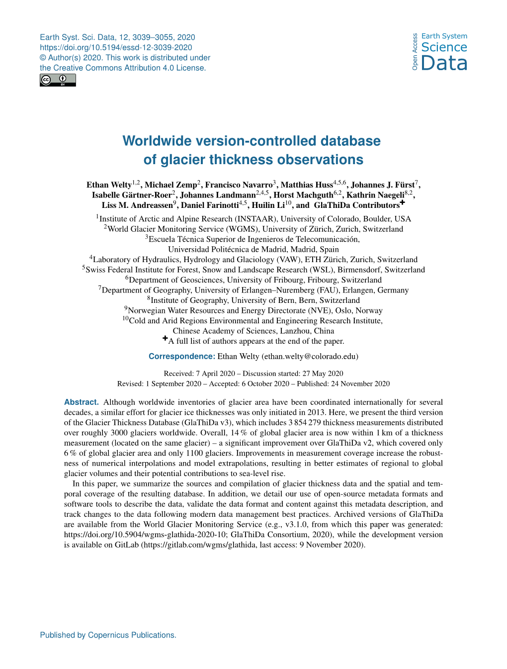 Worldwide Version-Controlled Database of Glacier Thickness Observations