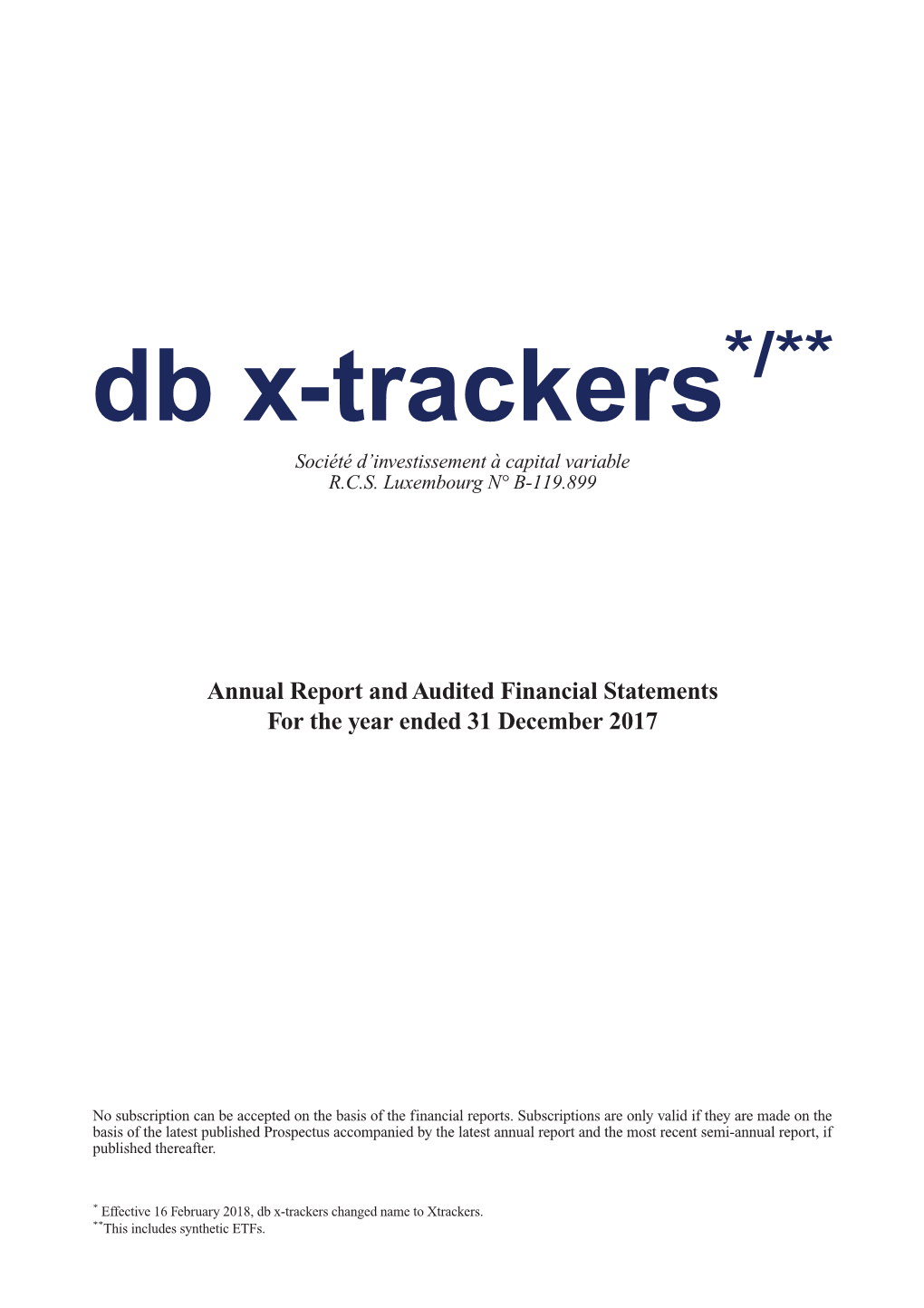 Db X-Trackers*/** Société D’Investissement À Capital Variable R.C.S