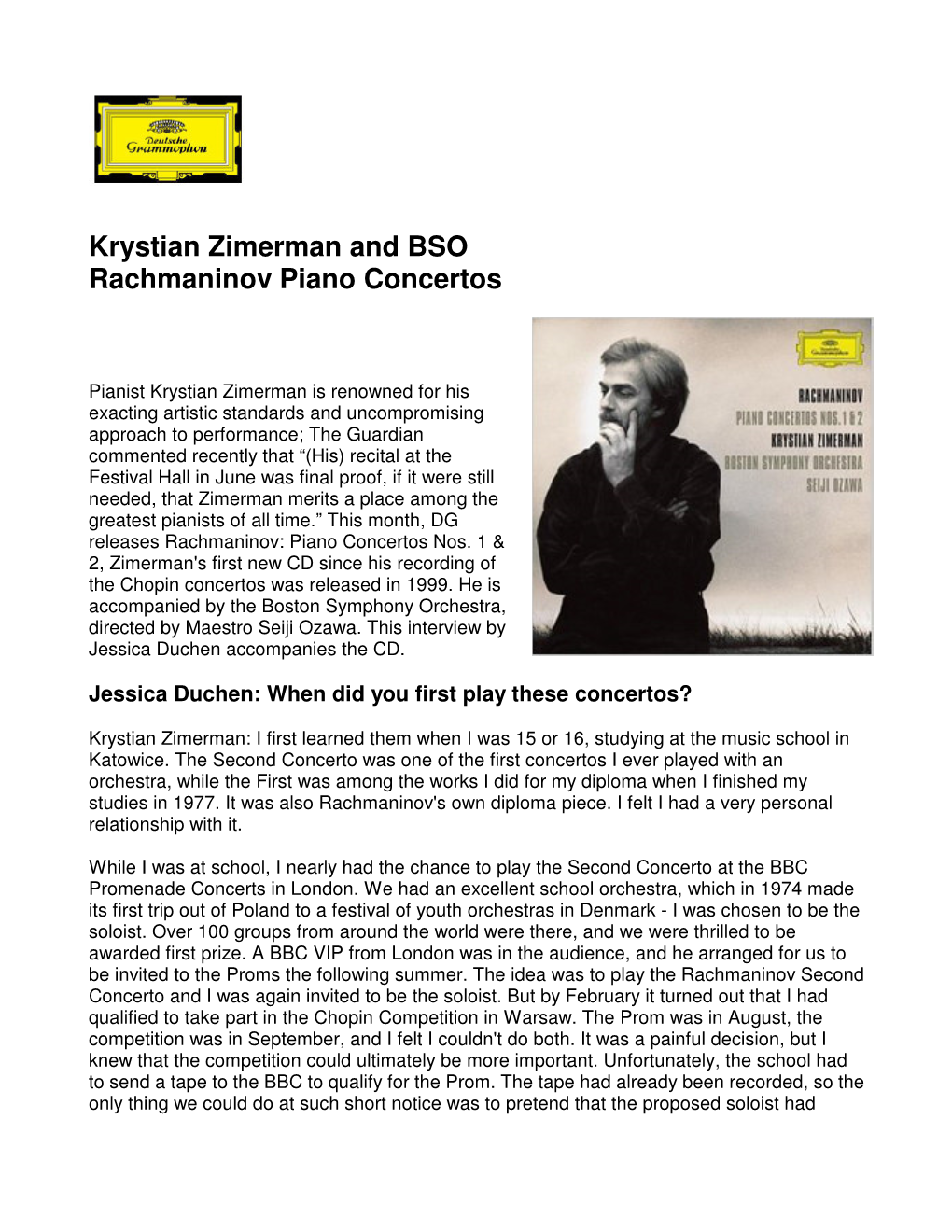 Krystian Zimerman and BSO Rachmaninov Piano Concertos