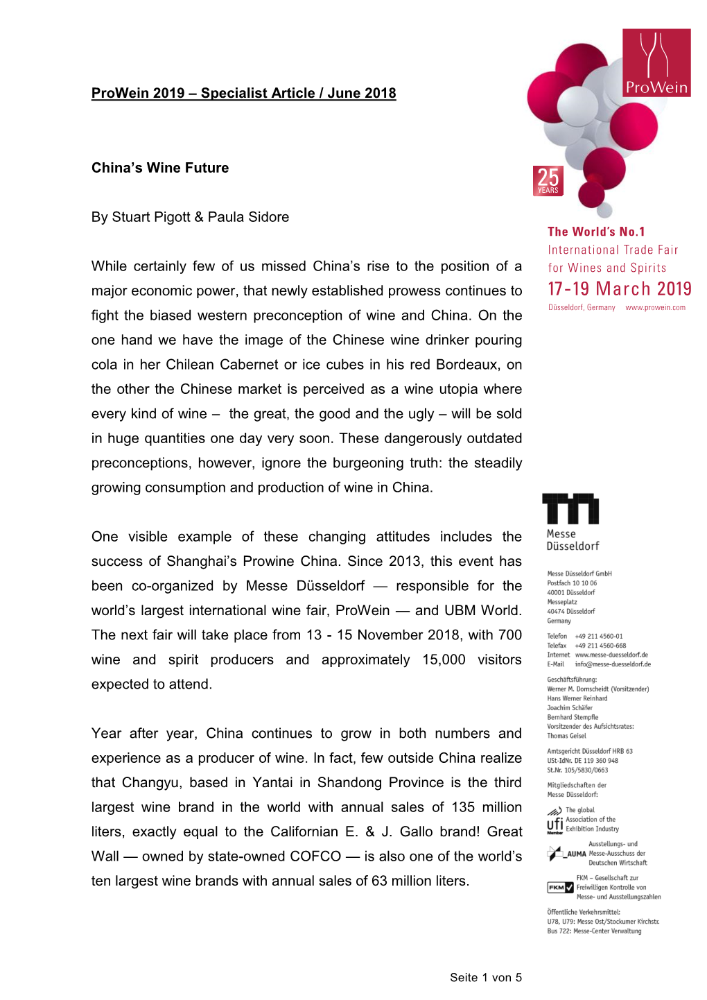 Prowein 2019 – Specialist Article / June 2018 China's Wine Future By