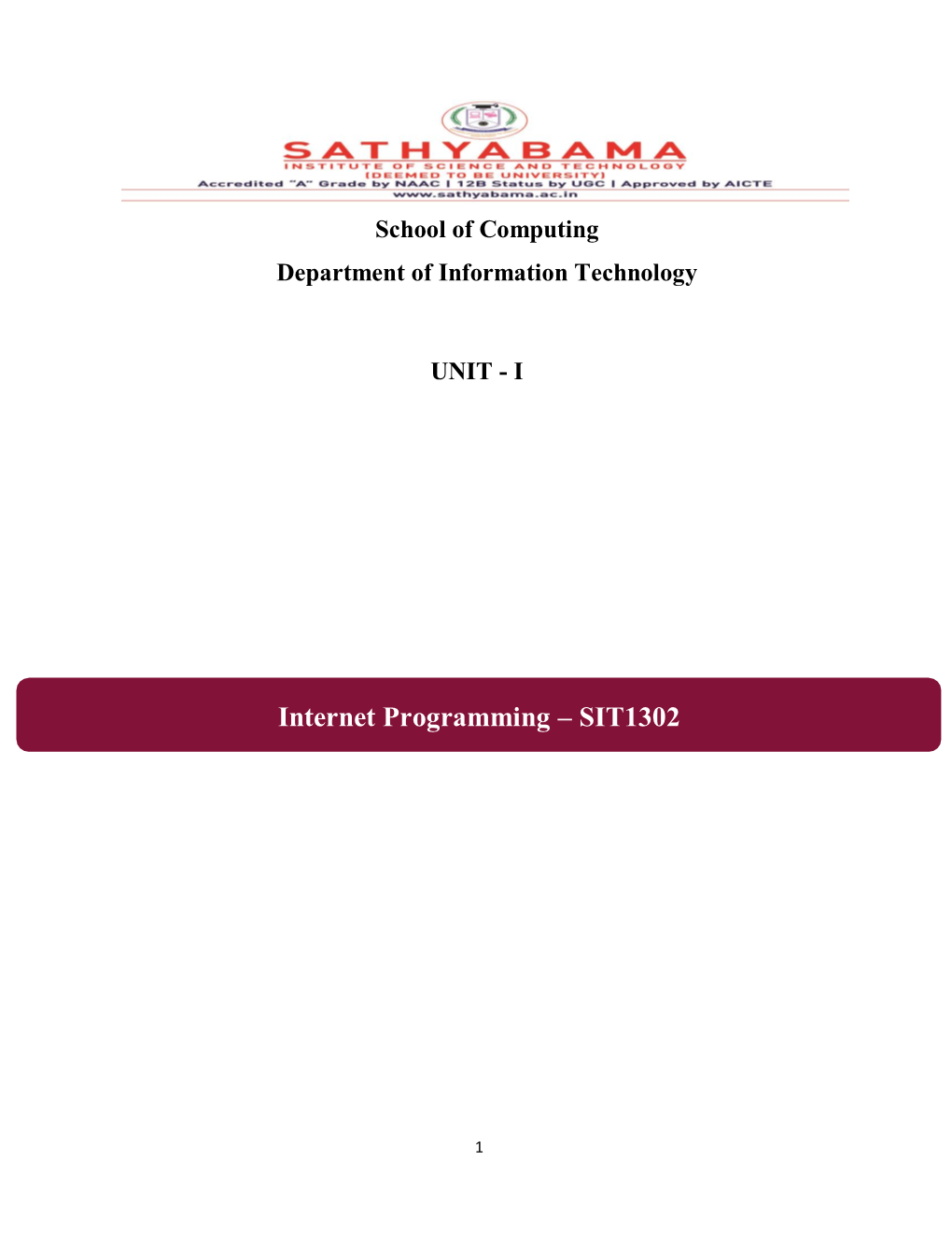 Internet Programming – SIT1302