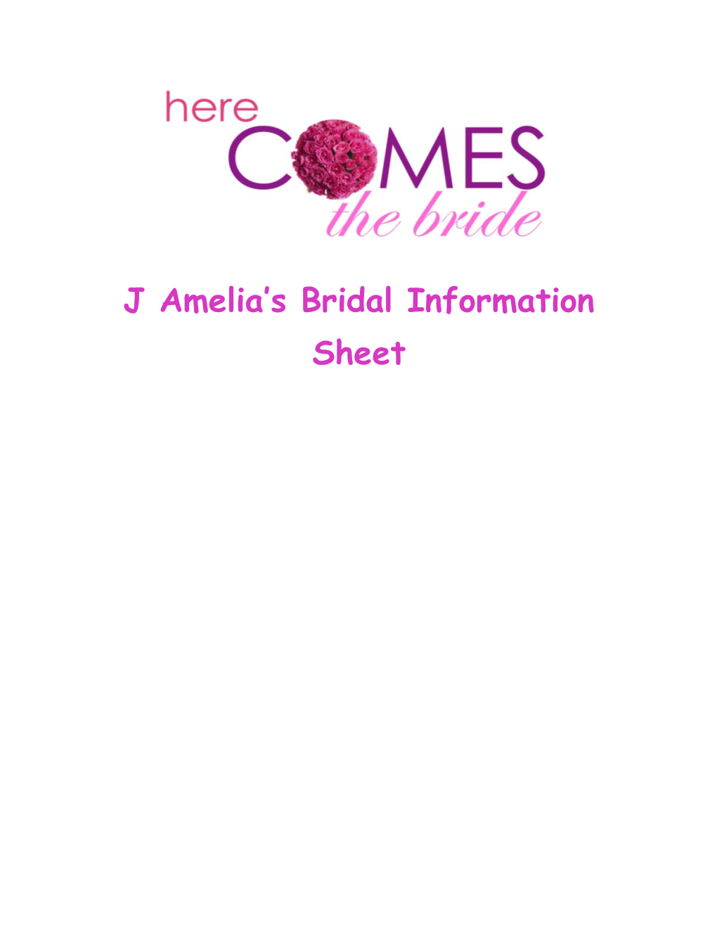 J Amelia S Bridal Information Sheet