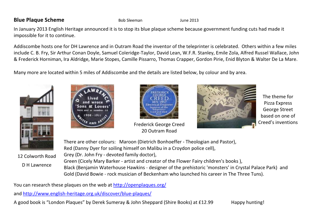 Blue Plaque Scheme